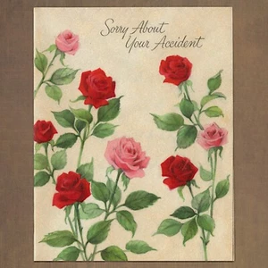 Tarjeta de colección Sello SORRY ABOUT YOUR ACCIDENT Get Well, flores rosa roja - Imagen 1 de 6