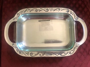 NEW Lenox Metal Serveware  Spyro 2 qt baker & glass BAKING DISH insert 17" x 10" - Picture 1 of 6