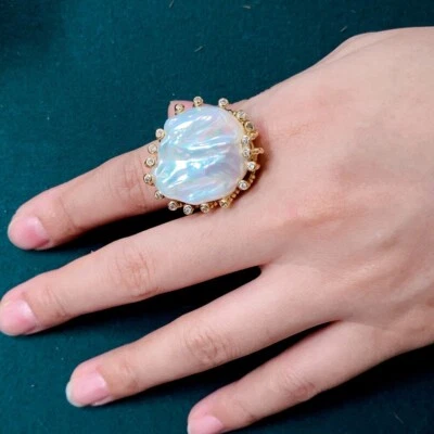 Anillo ajustable de fiesta de cirónica de 38 mm con anillos de dedo de perlas blancas de agua dulce Foto 1 de 4