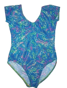 Motionwear Leotard Bodysuit SS Gymnastics Print Hologram Mystique New Girl M 6 7 - Picture 1 of 9