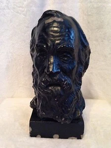 Antike Büste alter Mann Skulptur, schwarz - Künstler signiert Nathainal Kaz - 11,5" - Bild 1 von 11