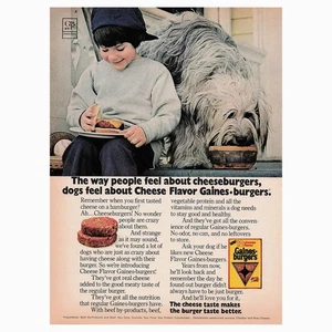 Gaines Burgers Dog Food Cheese Flavor Vintage Magazine Print Ad 1972 - Picture 1 of 1