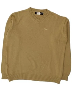 DIESEL Womens V-Neck Jumper Sweater UK 20 2XL Khaki Merino Wool CK01 - Picture 1 of 3