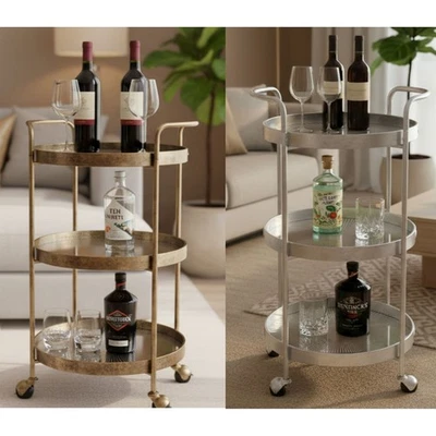 Vintage Rustic 3 Tier Bar Wine Beer Drinks Serving Trolley Cart - Image 1 of 2