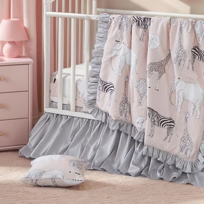Conjunto de roupa de cama para berço para meninas ou meninos, padrão de animais de safári na selva, 100% perca... - Imagem 1 de 4