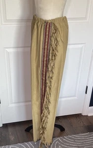Vintage Handarbeit Hippie Boho Fransen bestickt Seiten hellbraun Pull On Hose - Bild 1 von 10