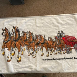 Vintage Budweiser Clydesdale 8-Pferd Hitch Handtuch 100 % Baumwolle 23"x43" NEU - Bild 1 von 5