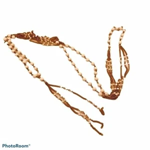 #3023 Vintage long white bead necklace, single strand of white beads with chain - Picture 1 of 8