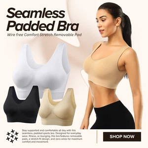Nuovo reggiseno sportivo senza cuciture imbottito senza ferretto comfort elasticizzato removibile imbottitura reggiseno S-3xl - Foto 1 di 26