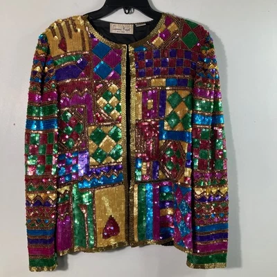 Chaqueta De Colección Laurence Kazar Seda Cuentas Lentejuelas Nueva York Multicolor L Foto 1 de 4