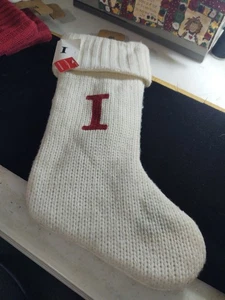 Christmas Stocking Wondershop Cable Knit Monogram Red /white Letter I ' 18" - Picture 1 of 5