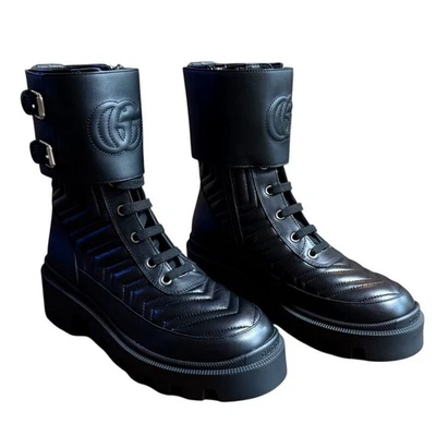 Gucci Frances GG Botas de Combate Plataforma Matelasse Cuero Acolchado EU 37 US 7 Foto 1 de 4
