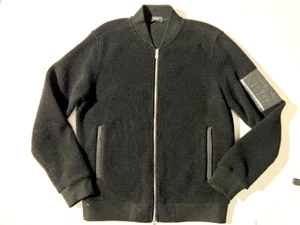 New THEORY Mens Denzil Black Sherpa Stretch Artic Fleece Bomber Jacket sz M NWT - Picture 1 of 11