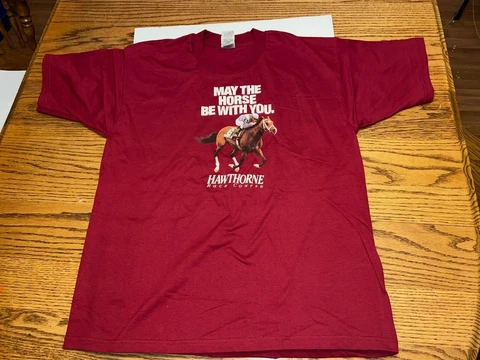 Vintage Hawthorne Race Course Shirt Xl May the Horse Be With You Cover