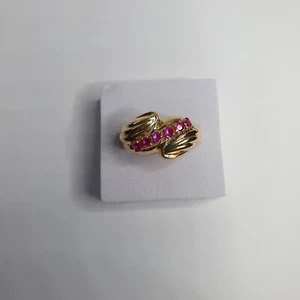 Vintage large statement ring, 1970’s 18ct Yellow Gold, 6 natural rubies 2mm, T - Picture 1 of 11