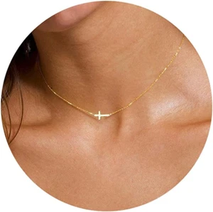 Dainty Cross Necklace for Women, Dainty 14K Gold Filled/Silver Cross Necklaces - Picture 1 of 12