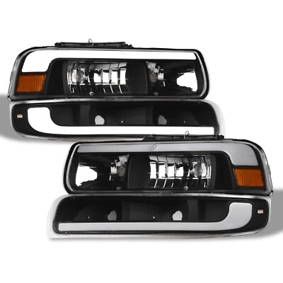 Topline For 99-02 Silverado/00-06 Suburban/Tahoe LED Strip Headlights+Bumper Blk - Image 1 of 4