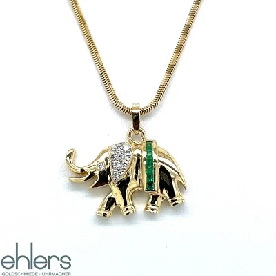 Anhänger Brillanten Smaragde 750er Gelbgold 18kt Gold Elefant Glücksbringer 1553 - Bild 1 von 4