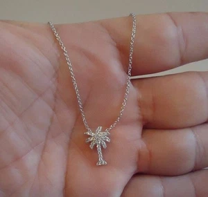 925 STERLING SILVER PALM TREE NECKLACE PENDANT .50CT LAB SIMULATED DIAMOND /18'' - Picture 1 of 8
