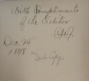 Book Signed By Charles Wallace French Writer & Editor With Complim. Dec. 25 1898 - Picture 1 of 7