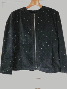 Linea by Louis Dell'Olio Jacket XL Black Suede Leather Gold Studded Embellished - Picture 1 of 11