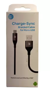 AT&T Charge-Sync Braided Cable For Android Micro-USB Black 4Ft. - Picture 1 of 4