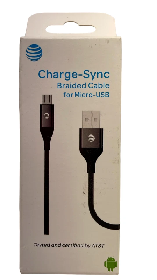 AT&T Charge-Sync Braided Cable For Android Micro-USB Black 4Ft. - Image 1 of 4