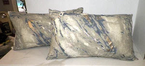 PAIR (2) CALLISTO HOME PILLOWS 23 1/2" x 14" BLUE BEIGE & GOLD - Picture 1 of 4