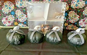 RAE DUNN Wooden 4 Black Baby Pumpkins Trick Treat Spooky Boo Happy Halloween NEW - Picture 1 of 6