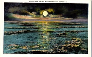 Vintage Postcard Moonlight on Mississippi Gulf Coast Beach Moon Ocean  - Picture 1 of 3