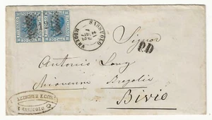 1867 Regno - Coppia 20 c. Bigola tiratura di Torino su busta annullo di Sassuolo - Bild 1 von 2
