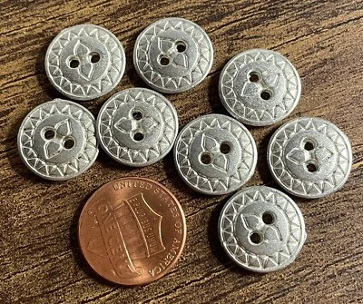 Lote de 8 nuevos botones de costura de metal tono plata cepillado de 2 agujeros 9/16" 14 mm 16062 Foto 1 de 3