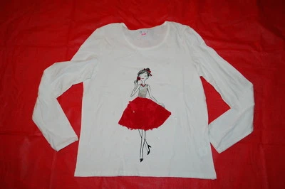 Niñas L/S CAMISA BLANCA APAGADA Cuello Redondo BONITA BAILARINA CHICA Vestido Rojo con Volantes XXL 16 Foto 1 de 2