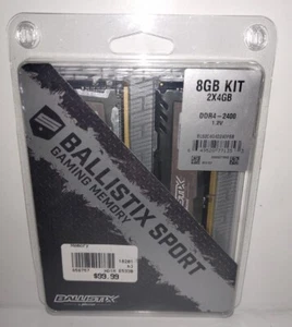 Ballistix Sport Gaming Memory 8GB 2x4 GB DDr4-2400 1.2v - 8gb Kit - Picture 1 of 10