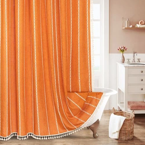 Cortina de Ducha Boho Larga 72 x 78, Naranja 72" W x 78" L Naranja Calabaza Foto 1 de 1