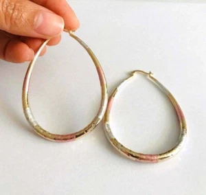 18K Gold Filled 3 Color Oval Hoop Earrings/Gold Filled Aretes de 3 Colores- E34 - Picture 1 of 7