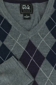 Suéter Jos A Bank Para Hombres Viajero Gris y Azul Argyle Lana Merino Cuello en V XL Grande - Imagen 1 de 4