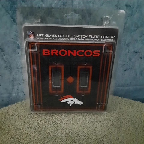 NEW  NFL Denver Broncos Double Lightswitch Cover, Art Glass by Memory Co Cover