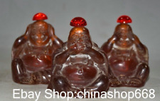 2.8"Old China Amber Buddhism Three Buddhas Fortune Lucky Snuff Bottle