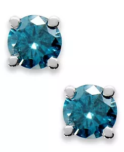 10k White Gold Blue Diamond Round Stud Earrings (1/4 ct. t.w.) - Picture 1 of 3