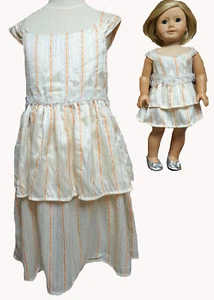 Size 8 Matching Girl And Doll Cream Stripe Ruffle Dresses - Picture 1 of 4