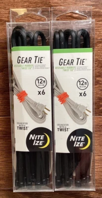 NITE IZE  12 in  Gear Tie Black  Reusable Twist Tie   ( 12 count )  NEW - Image 1 of 4