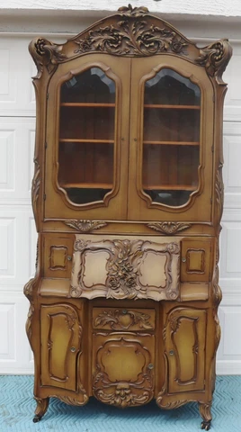 French Provincial Heavily Carved Two Piece Secretary Desk Cover