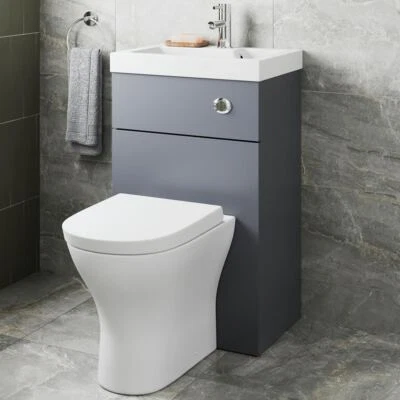 2 in 1 Back to Wall Toilet & Basin Combination Unit Grey Gloss W50cm Dual Flush - Image 1 of 4