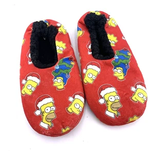 Simpsons Slippers Christmas Family Slipper Socks Red Womens Sz 9 Men 7.5 - Picture 1 of 7
