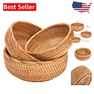 Natural Rattan Fruit and Snack Baskets - Set of 3 Round Storage Solutions - Picture 1 of 9