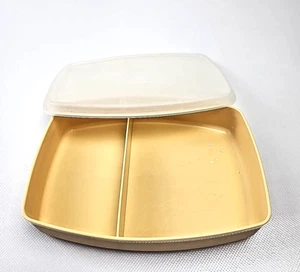 Vintage Tupperware geteilt Lunch Snack Behälter 813 Mandel mit transparentem Deckel 814 - Bild 1 von 13