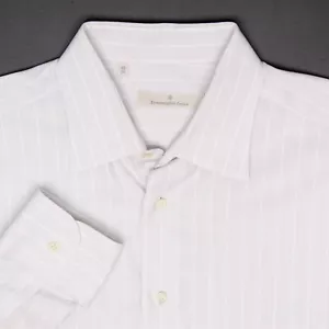 Ermenegildo Zegna Mens Dress Shirt 16 Light Gray White Stripe Cotton Button 41  - Picture 1 of 8