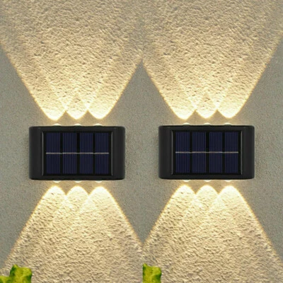 Paquete de 2 luces de pared solares 6 LED exterior jardín camino escaleras escalón cerca cubierta lámpara Foto 1 de 4
