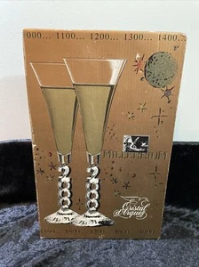 Pair of Cristal d'Arques 10 1/2" tall MILLENNIUM Champagne Flutes for Year 2000 - Picture 1 of 8